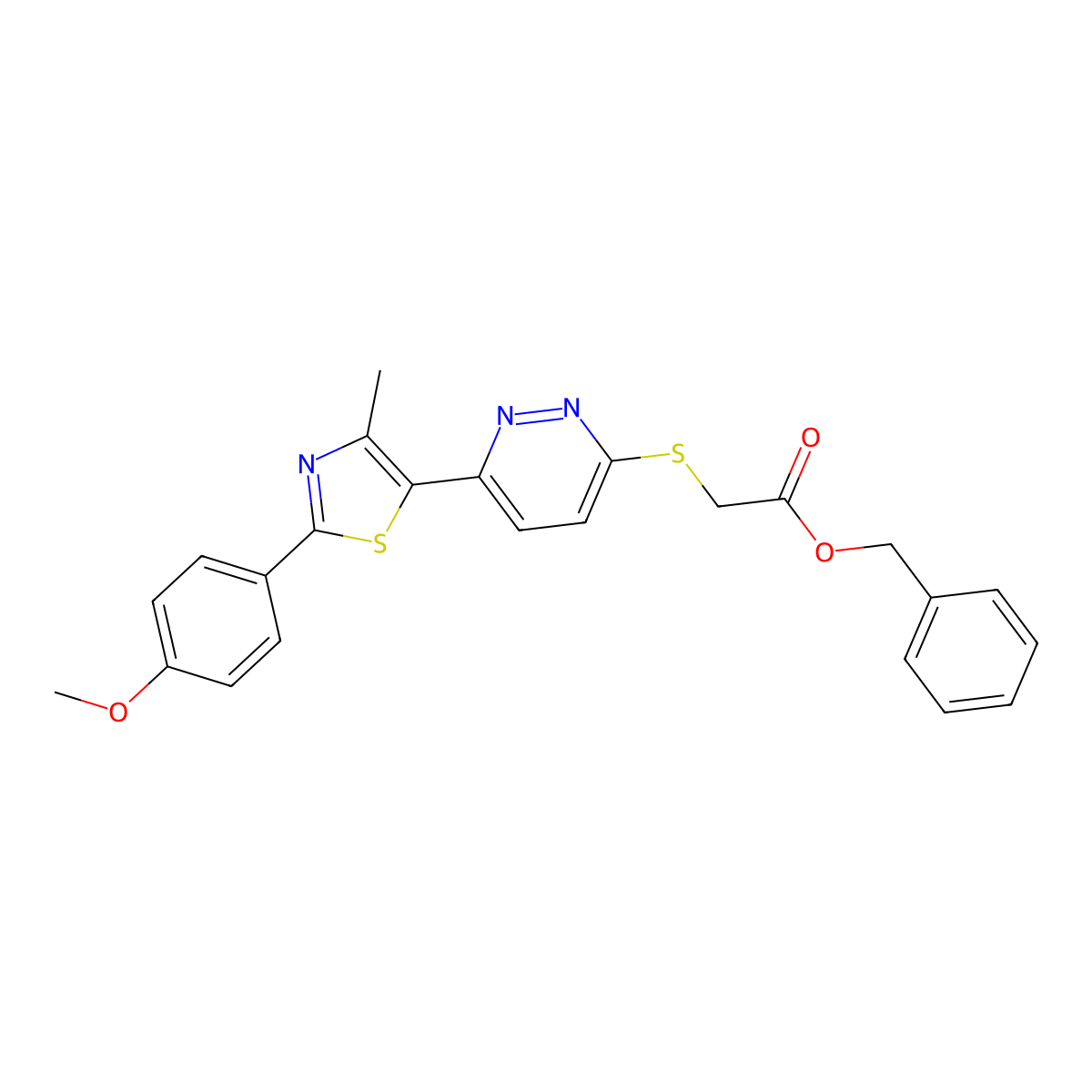 Benzyl 2-((6-(2-(4-methoxyphenyl)-4-methylthiazol-5-yl)pyridazin-3-yl)thio)acetate molecular structure, CAS 1040636-49-4