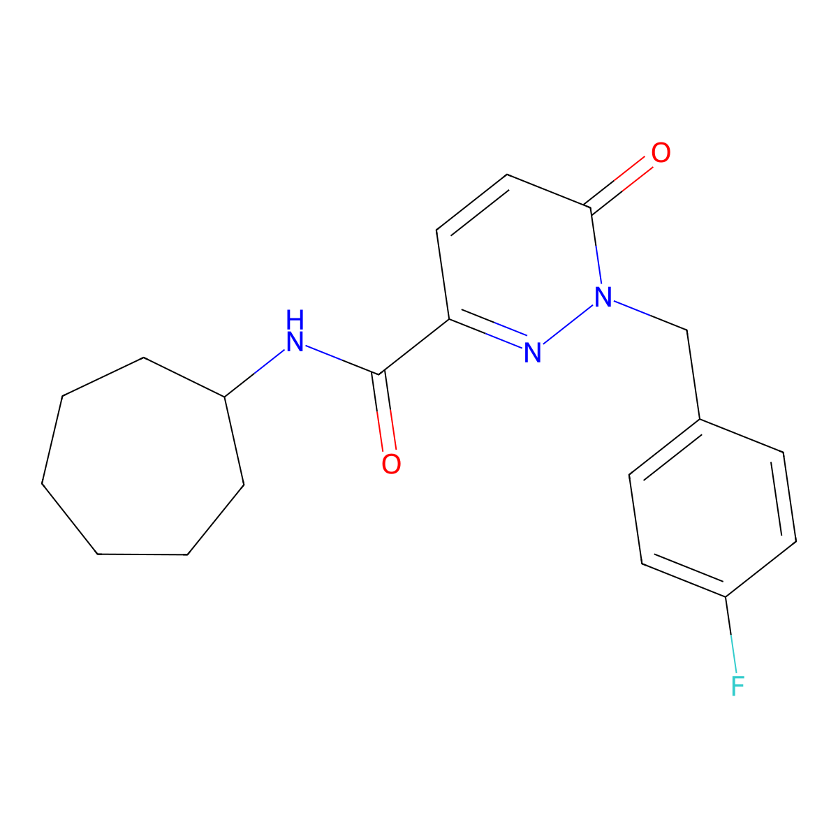 N-cycloheptyl-1-[(4-fluorophenyl)methyl]-6-oxo-1,6-dihydropyridazine-3-carboxamide molecular structure, CAS 1040636-50-7