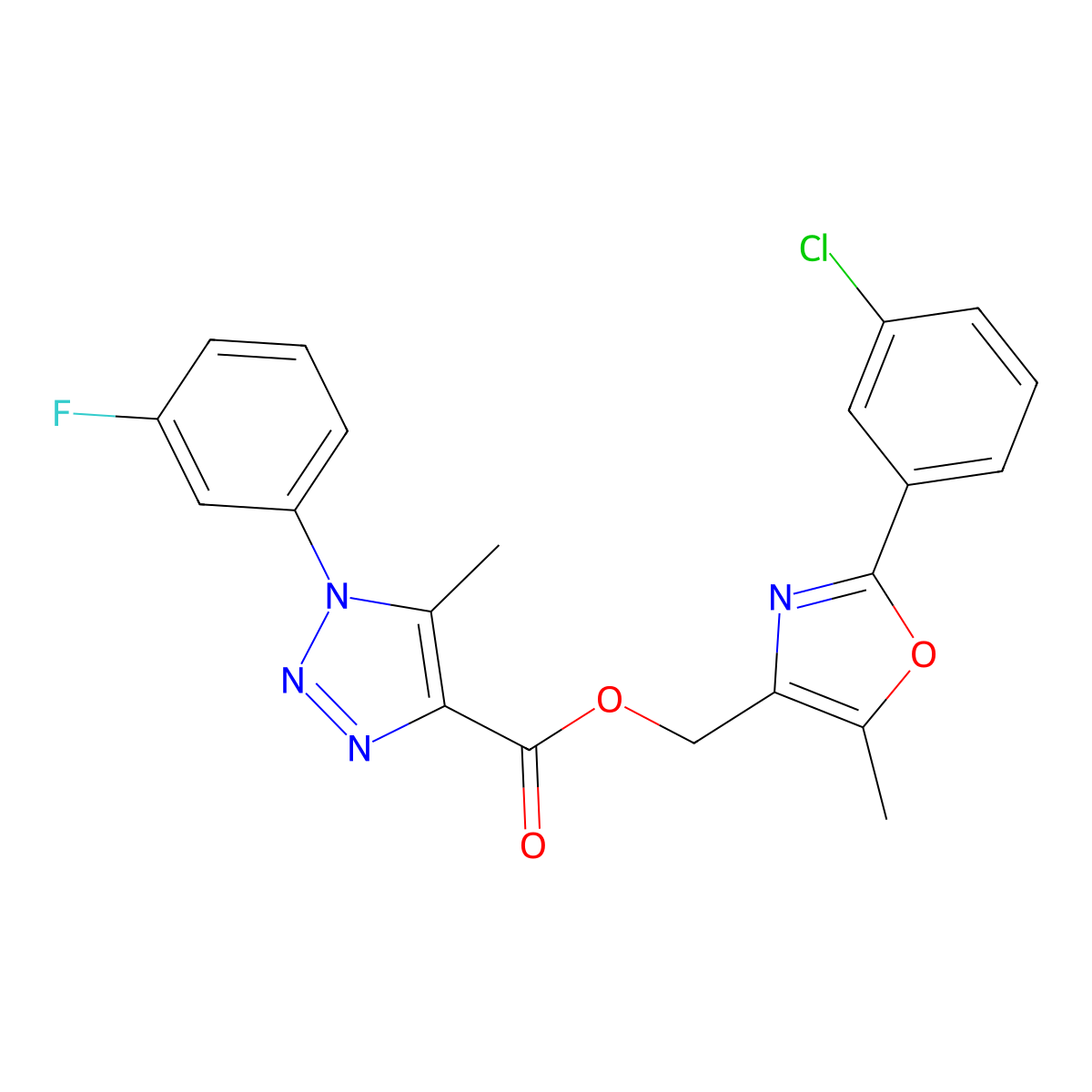 [2-(3-chlorophenyl)-5-methyl-1,3-oxazol-4-yl]methyl 1-(3-fluorophenyl)-5-methyl-1H-1,2,3-triazole-4-carboxylate molecular structure, CAS 1040636-51-8