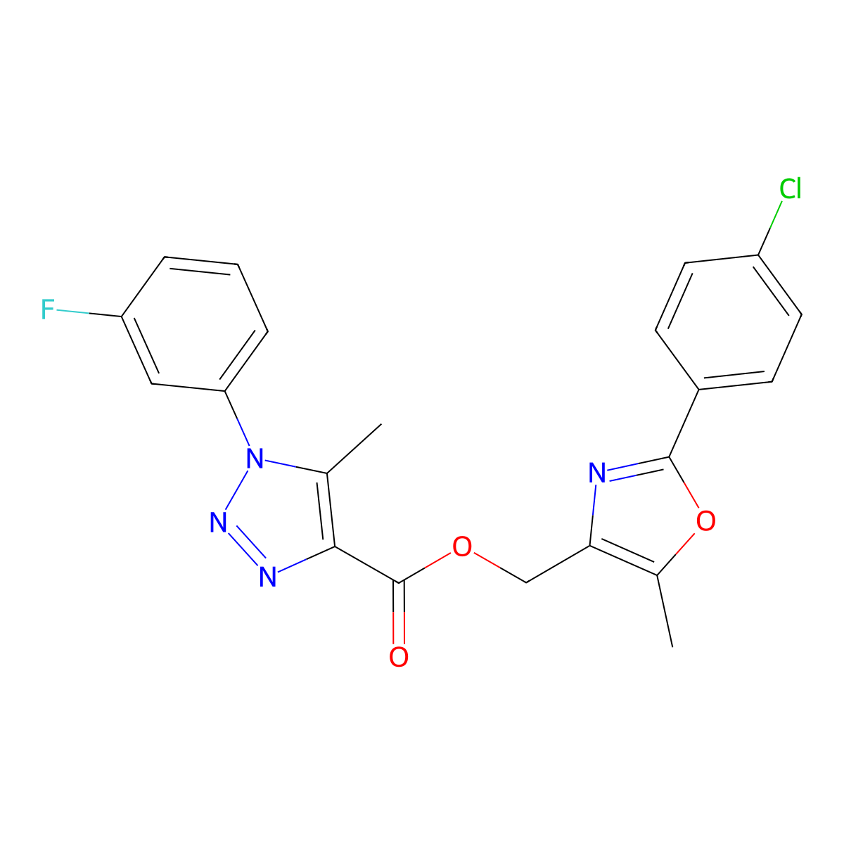 [2-(4-chlorophenyl)-5-methyl-1,3-oxazol-4-yl]methyl 1-(3-fluorophenyl)-5-methyl-1H-1,2,3-triazole-4-carboxylate molecular structure, CAS 1040636-58-5