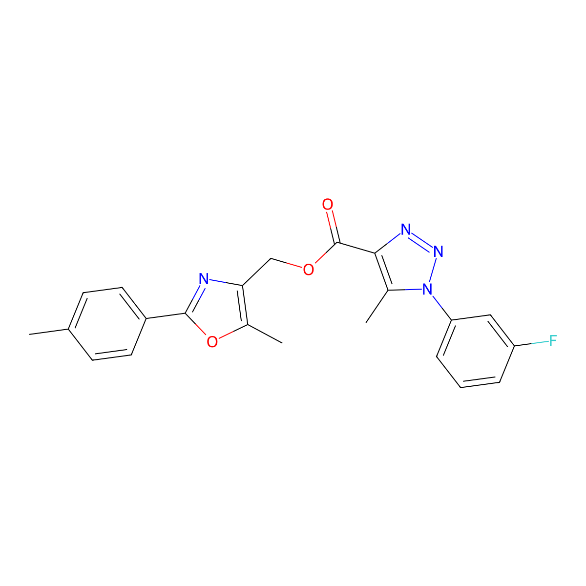 [5-methyl-2-(4-methylphenyl)-1,3-oxazol-4-yl]methyl 1-(3-fluorophenyl)-5-methyl-1H-1,2,3-triazole-4-carboxylate molecular structure, CAS 1040636-65-4