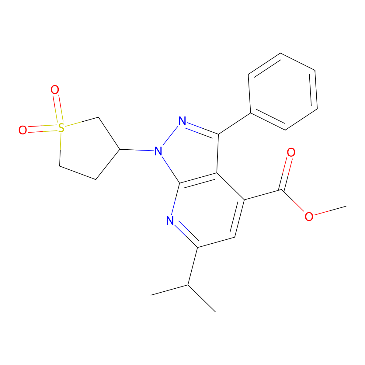 methyl 1-(1,1-dioxidotetrahydrothiophen-3-yl)-6-isopropyl-3-phenyl-1H-pyrazolo[3,4-b]pyridine-4-carboxylate molecular structure, CAS 1040636-67-6