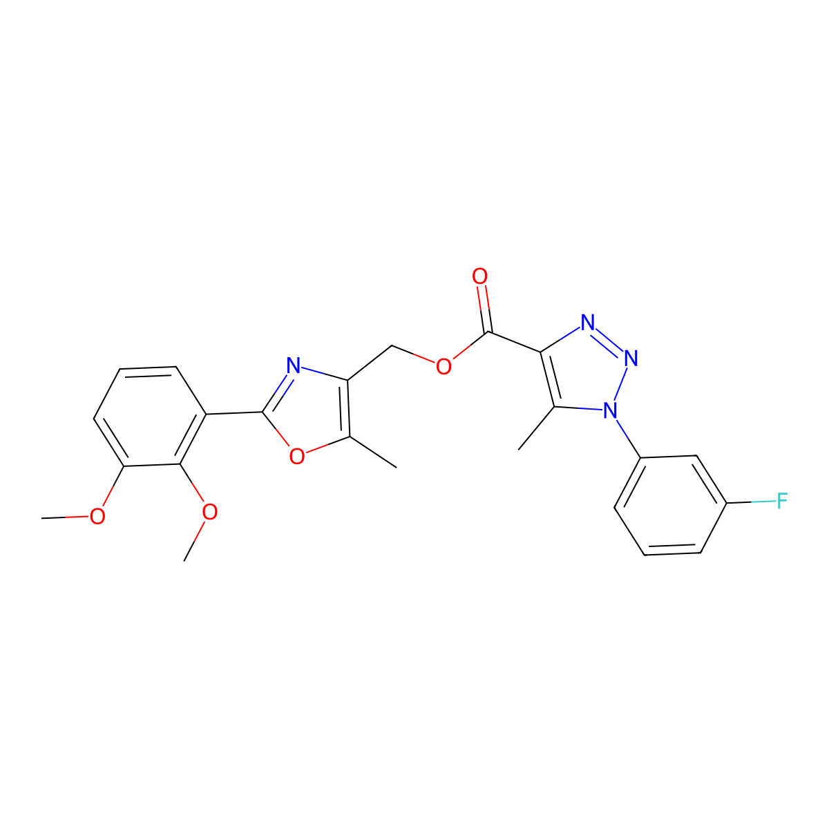 [2-(2,3-dimethoxyphenyl)-5-methyl-1,3-oxazol-4-yl]methyl 1-(3-fluorophenyl)-5-methyl-1H-1,2,3-triazole-4-carboxylate molecular structure, CAS 1040636-72-3