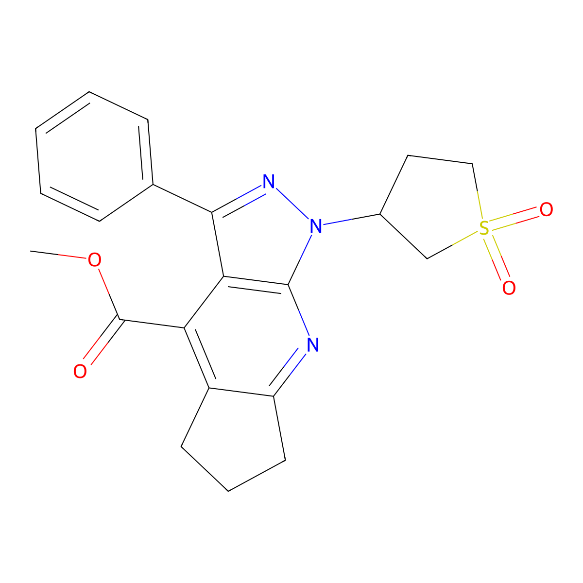 Methyl 1-(1,1-dioxidotetrahydrothiophen-3-yl)-3-phenyl-1,5,6,7-tetrahydrocyclopenta[b]pyrazolo[4,3-e]pyridine-4-carboxylate molecular structure, CAS 1040636-74-5
