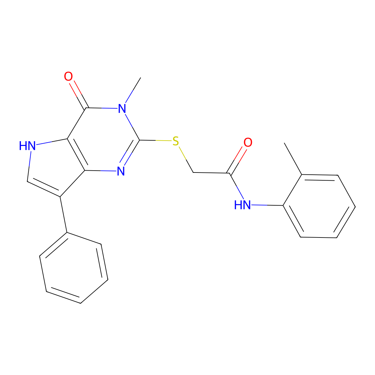 2-((3-methyl-4-oxo-7-phenyl-4,5-dihydro-3H-pyrrolo[3,2-d]pyrimidin-2-yl)thio)-N-(o-tolyl)acetamide molecular structure, CAS 1040636-80-3