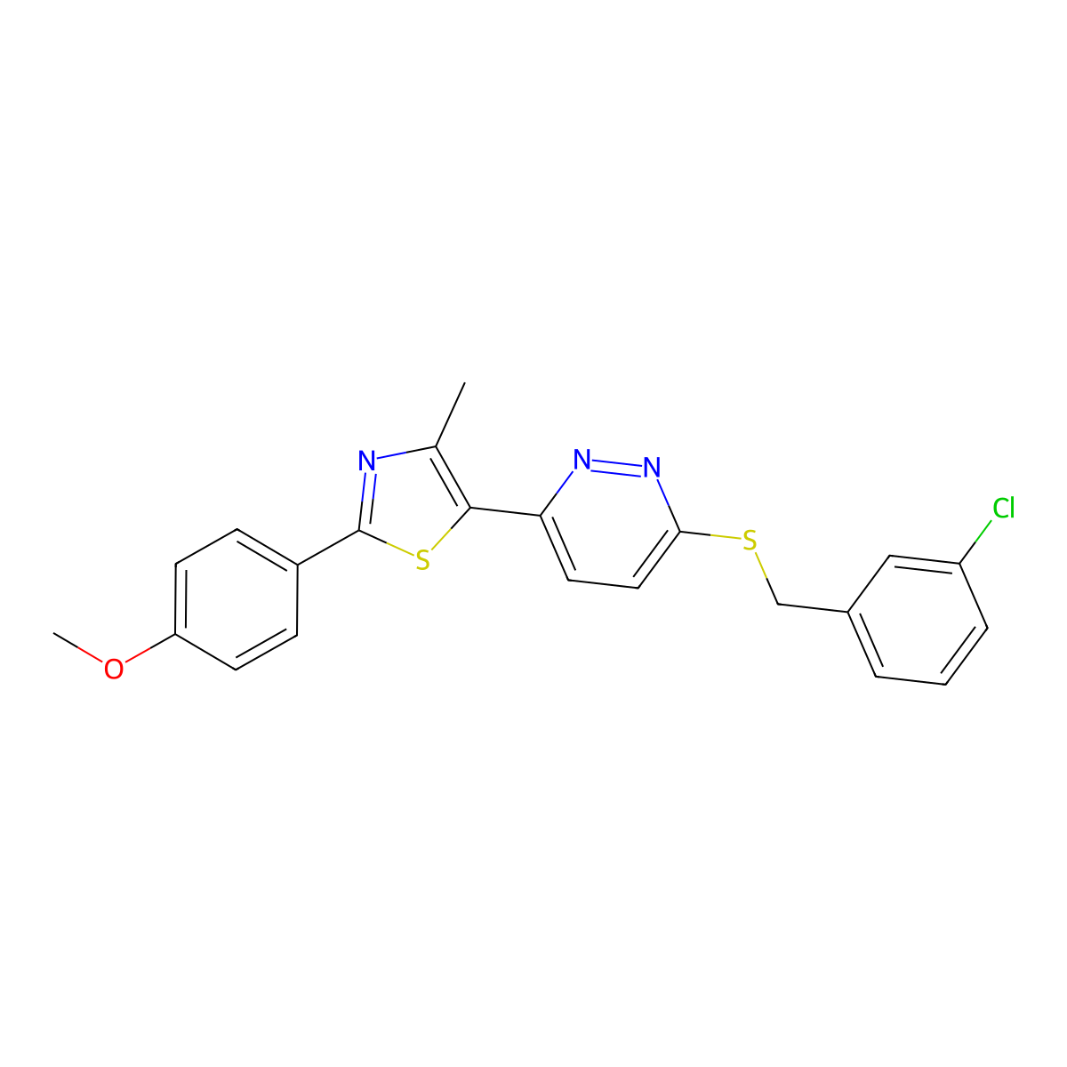5-(6-((3-Chlorobenzyl)thio)pyridazin-3-yl)-2-(4-methoxyphenyl)-4-methylthiazole molecular structure, CAS 1040636-84-7