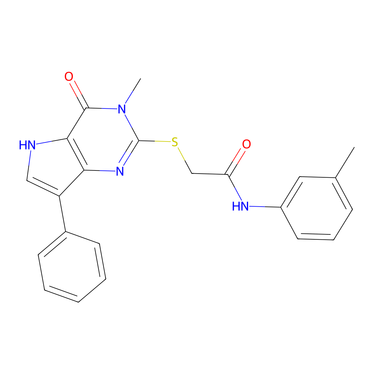2-({3-methyl-4-oxo-7-phenyl-3H,4H,5H-pyrrolo[3,2-d]pyrimidin-2-yl}sulfanyl)-N-(3-methylphenyl)acetamide molecular structure, CAS 1040636-88-1