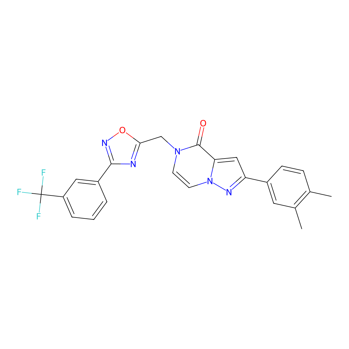 2-(3,4-dimethylphenyl)-5-({3-[3-(trifluoromethyl)phenyl]-1,2,4-oxadiazol-5-yl}methyl)-4H,5H-pyrazolo[1,5-a]pyrazin-4-one molecular structure, CAS 1040636-90-5