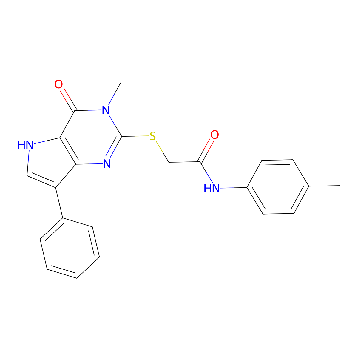 2-({3-methyl-4-oxo-7-phenyl-3H,4H,5H-pyrrolo[3,2-d]pyrimidin-2-yl}sulfanyl)-N-(4-methylphenyl)acetamide molecular structure, CAS 1040636-96-1