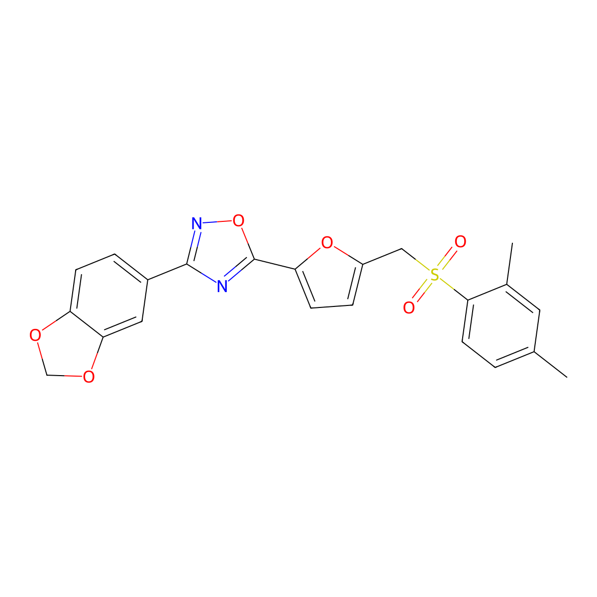 3-(2H-1,3-benzodioxol-5-yl)-5-{5-[(2,4-dimethylbenzenesulfonyl)methyl]furan-2-yl}-1,2,4-oxadiazole molecular structure, CAS 1040636-99-4