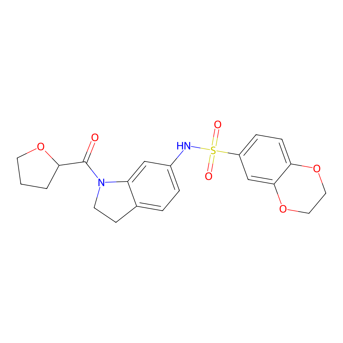 N-(1-(tetrahydrofuran-2-carbonyl)indolin-6-yl)-2,3-dihydrobenzo[b][1,4]dioxine-6-sulfonamide molecular structure, CAS 1040637-03-3