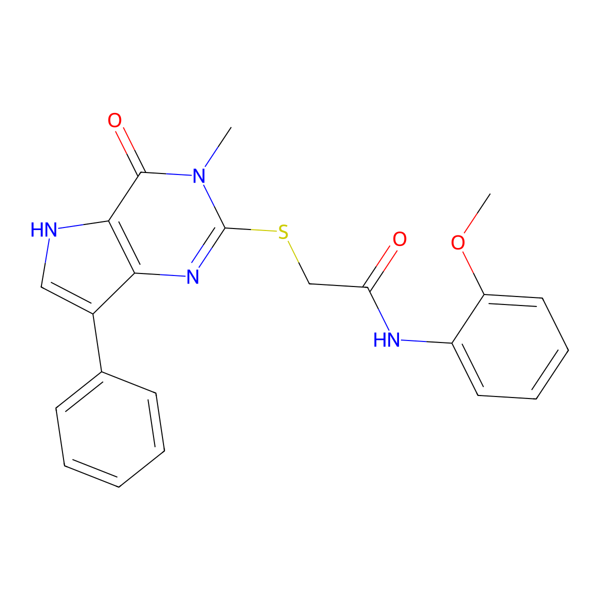 N-(2-methoxyphenyl)-2-({3-methyl-4-oxo-7-phenyl-3H,4H,5H-pyrrolo[3,2-d]pyrimidin-2-yl}sulfanyl)acetamide molecular structure, CAS 1040637-04-4
