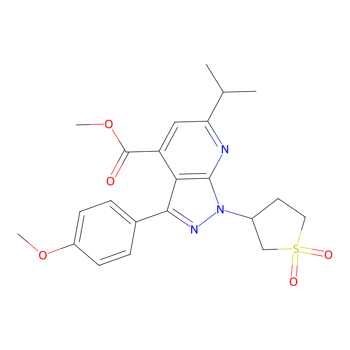 methyl 1-(1,1-dioxidotetrahydrothiophen-3-yl)-6-isopropyl-3-(4-methoxyphenyl)-1H-pyrazolo[3,4-b]pyridine-4-carboxylate molecular structure, CAS 1040637-05-5