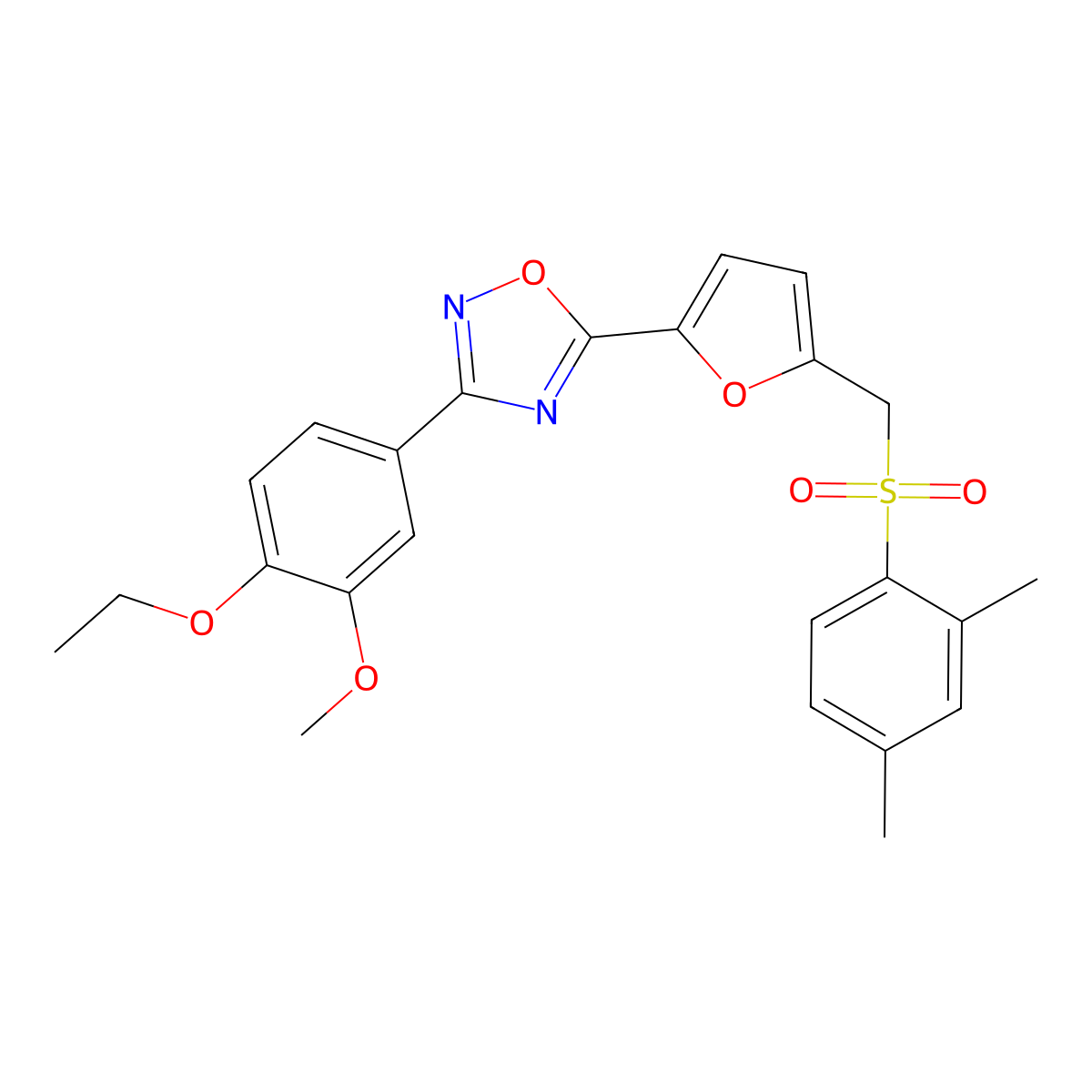 5-{5-[(2,4-Dimethylbenzenesulfonyl)methyl]furan-2-yl}-3-(4-ethoxy-3-methoxyphenyl)-1,2,4-oxadiazole molecular structure, CAS 1040637-07-7