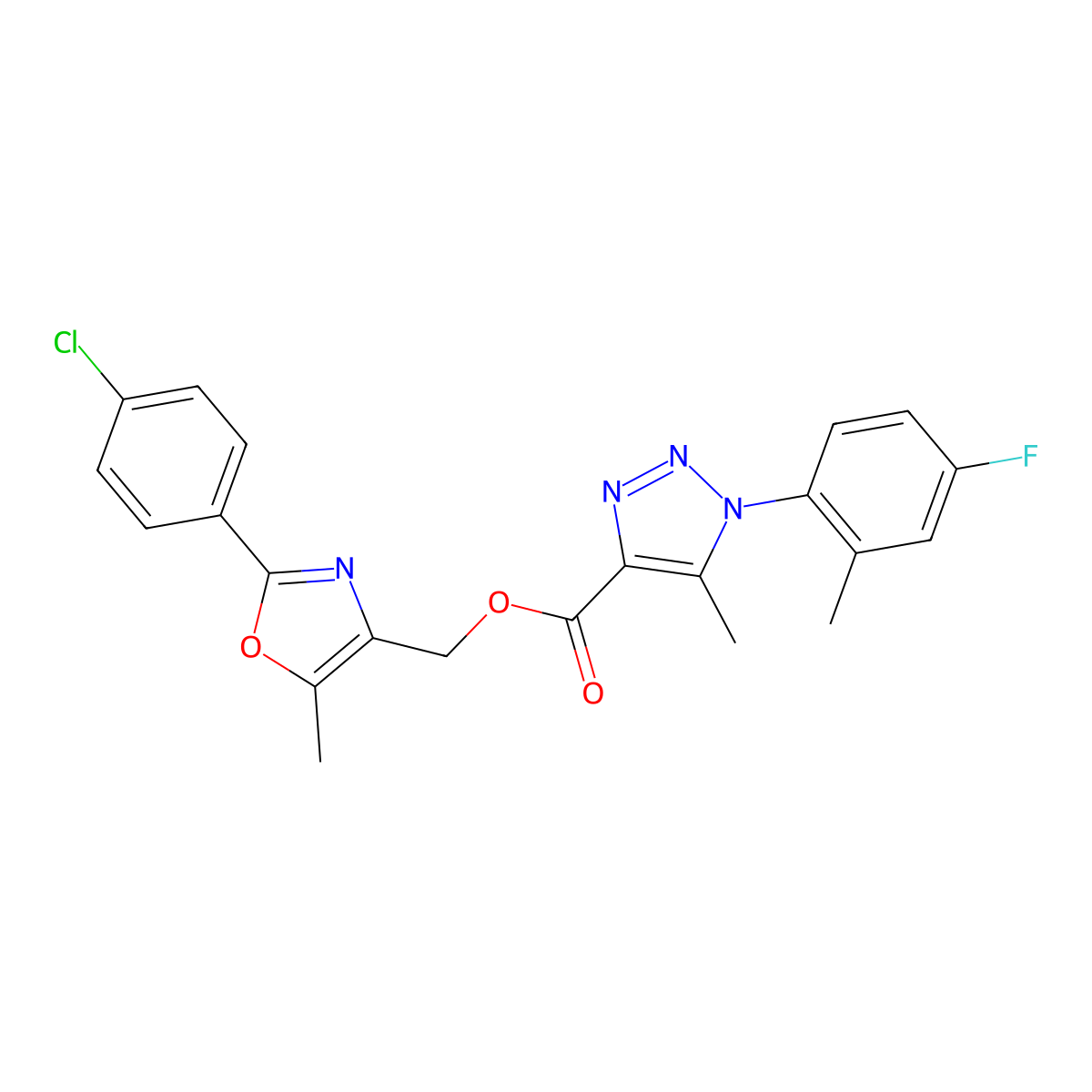 [2-(4-chlorophenyl)-5-methyl-1,3-oxazol-4-yl]methyl 1-(4-fluoro-2-methylphenyl)-5-methyl-1H-1,2,3-triazole-4-carboxylate molecular structure, CAS 1040637-10-2