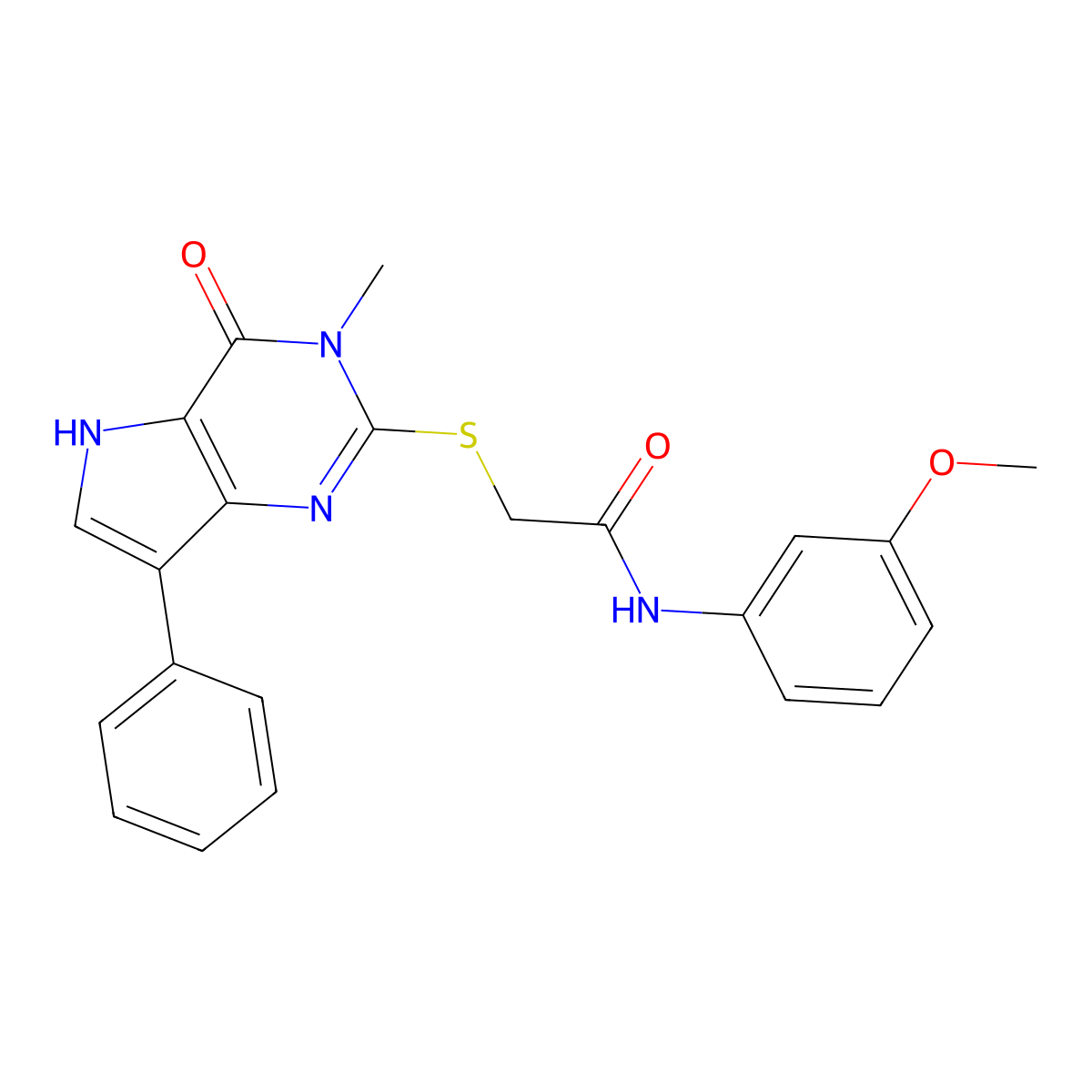 N-(3-methoxyphenyl)-2-({3-methyl-4-oxo-7-phenyl-3H,4H,5H-pyrrolo[3,2-d]pyrimidin-2-yl}sulfanyl)acetamide molecular structure, CAS 1040637-12-4