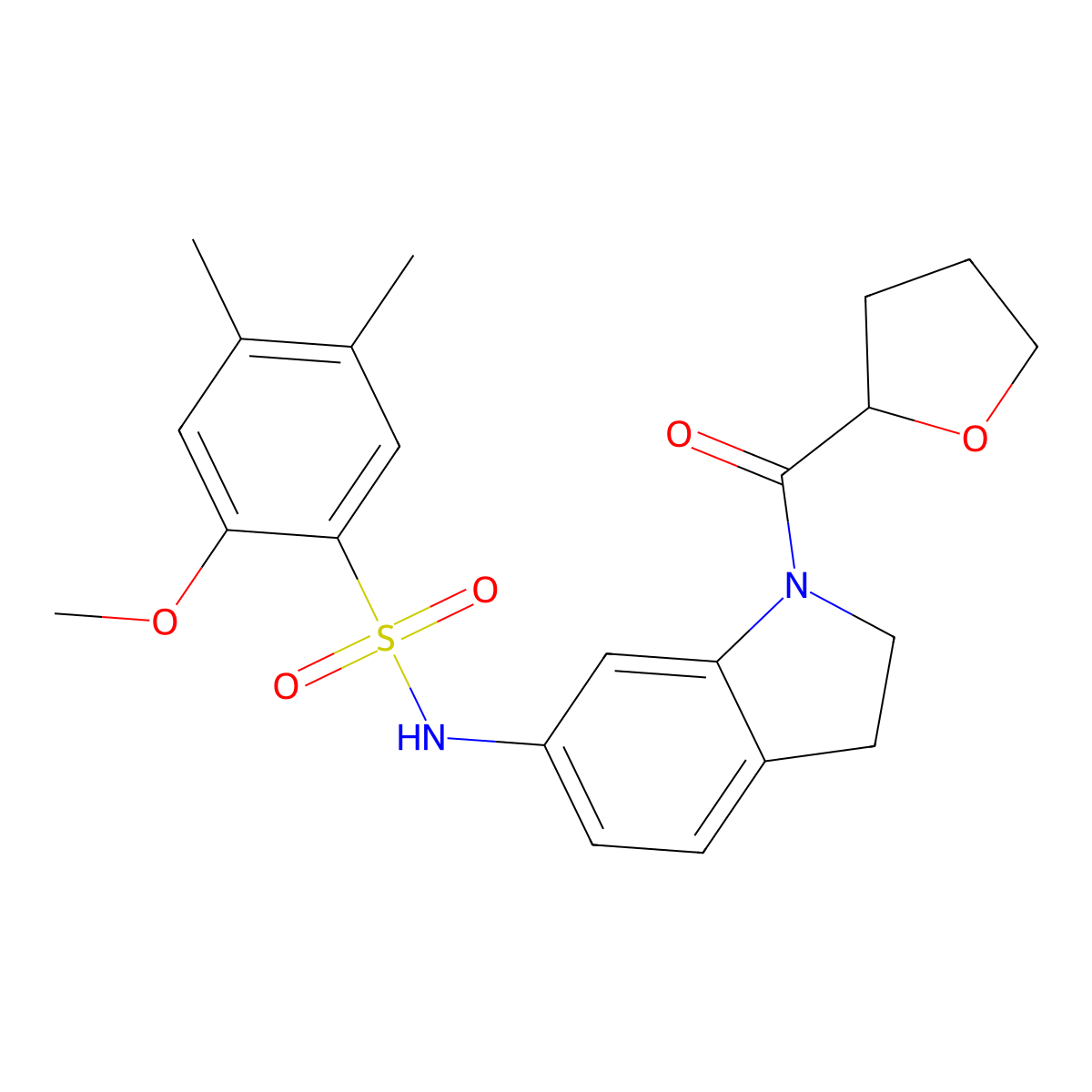2-methoxy-4,5-dimethyl-N-(1-(tetrahydrofuran-2-carbonyl)indolin-6-yl)benzenesulfonamide molecular structure, CAS 1040637-19-1