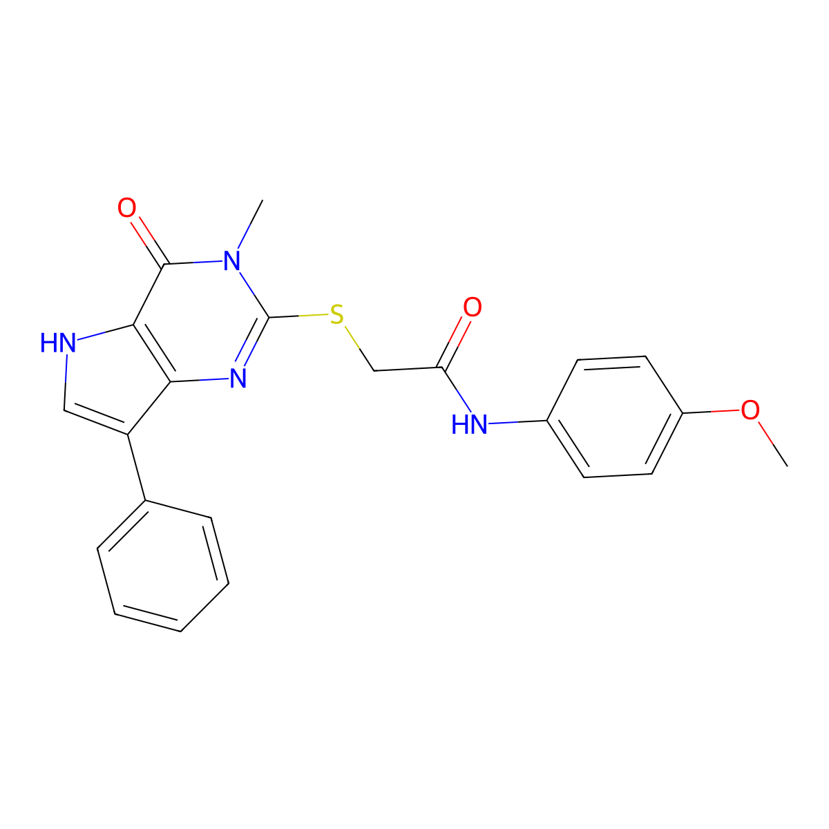 N-(4-methoxyphenyl)-2-({3-methyl-4-oxo-7-phenyl-3H,4H,5H-pyrrolo[3,2-d]pyrimidin-2-yl}sulfanyl)acetamide molecular structure, CAS 1040637-20-4