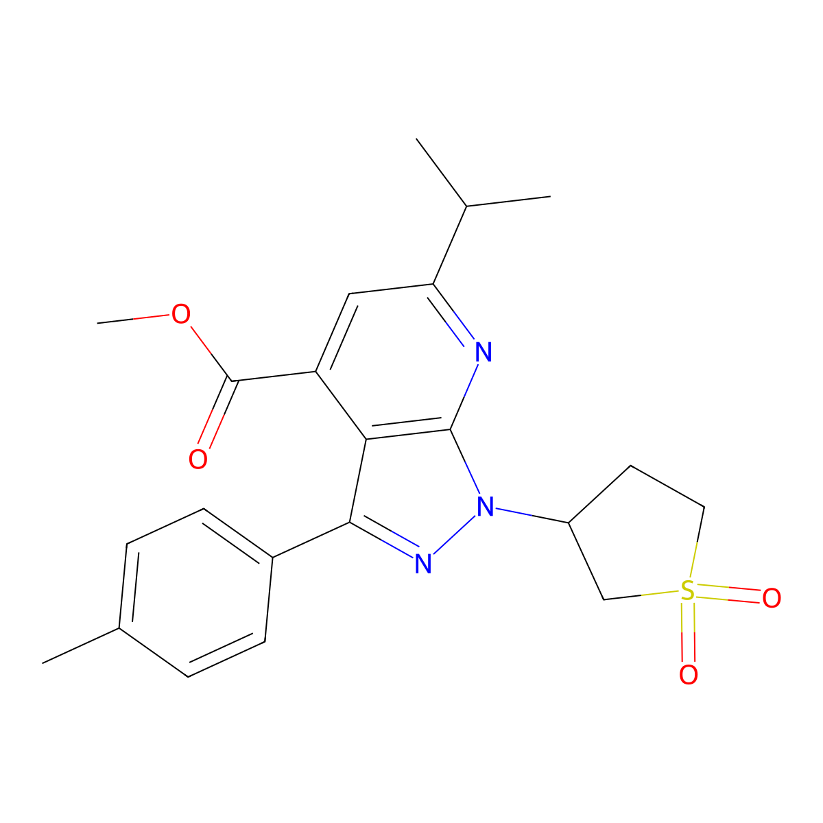 methyl 1-(1,1-dioxidotetrahydrothiophen-3-yl)-6-isopropyl-3-(p-tolyl)-1H-pyrazolo[3,4-b]pyridine-4-carboxylate molecular structure, CAS 1040637-21-5