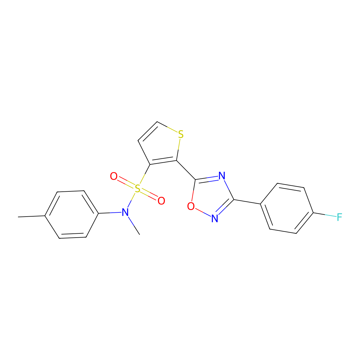 2-[3-(4-fluorophenyl)-1,2,4-oxadiazol-5-yl]-N-methyl-N-(4-methylphenyl)thiophene-3-sulfonamide molecular structure, CAS 1040637-23-7