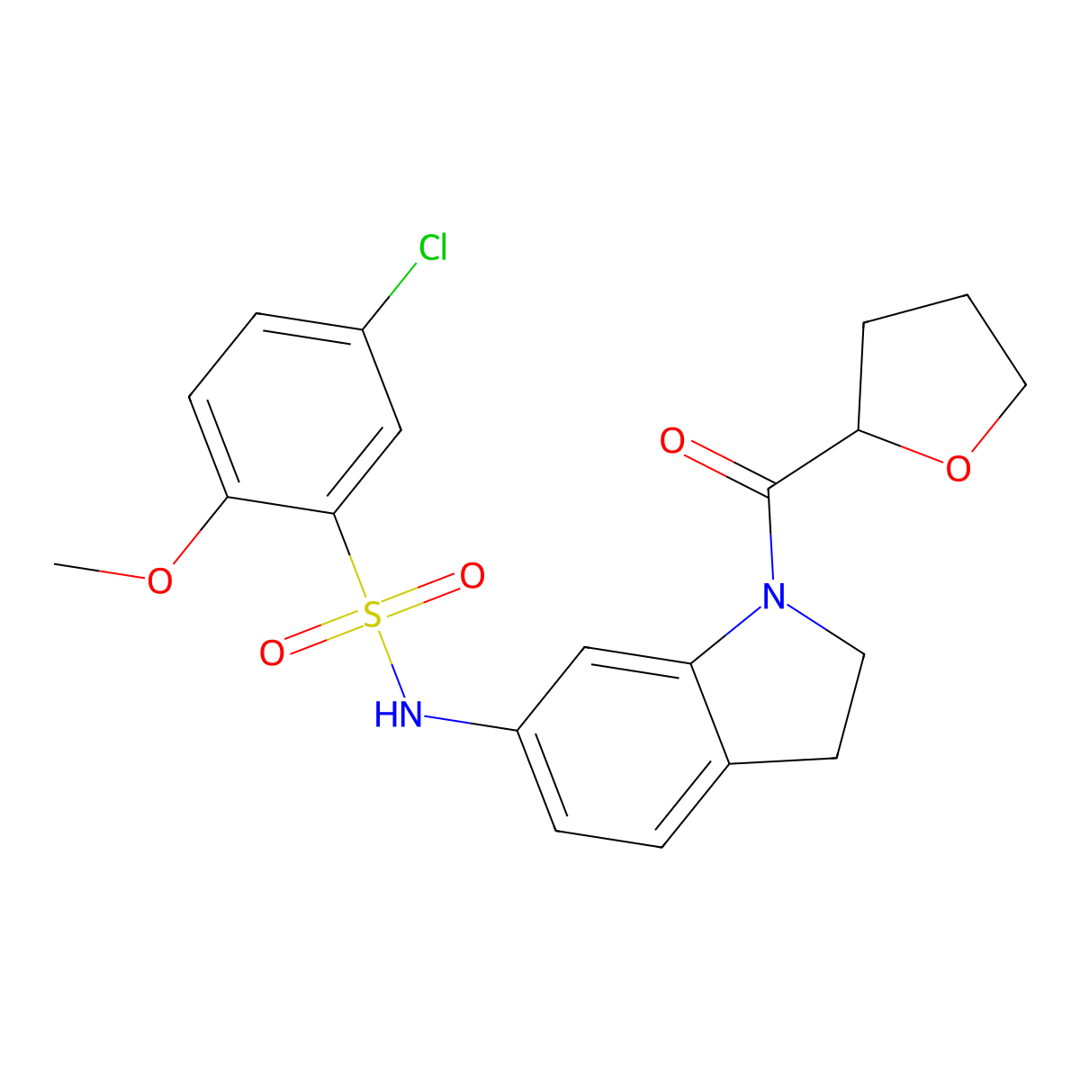 5-chloro-2-methoxy-N-(1-(tetrahydrofuran-2-carbonyl)indolin-6-yl)benzenesulfonamide molecular structure, CAS 1040637-27-1