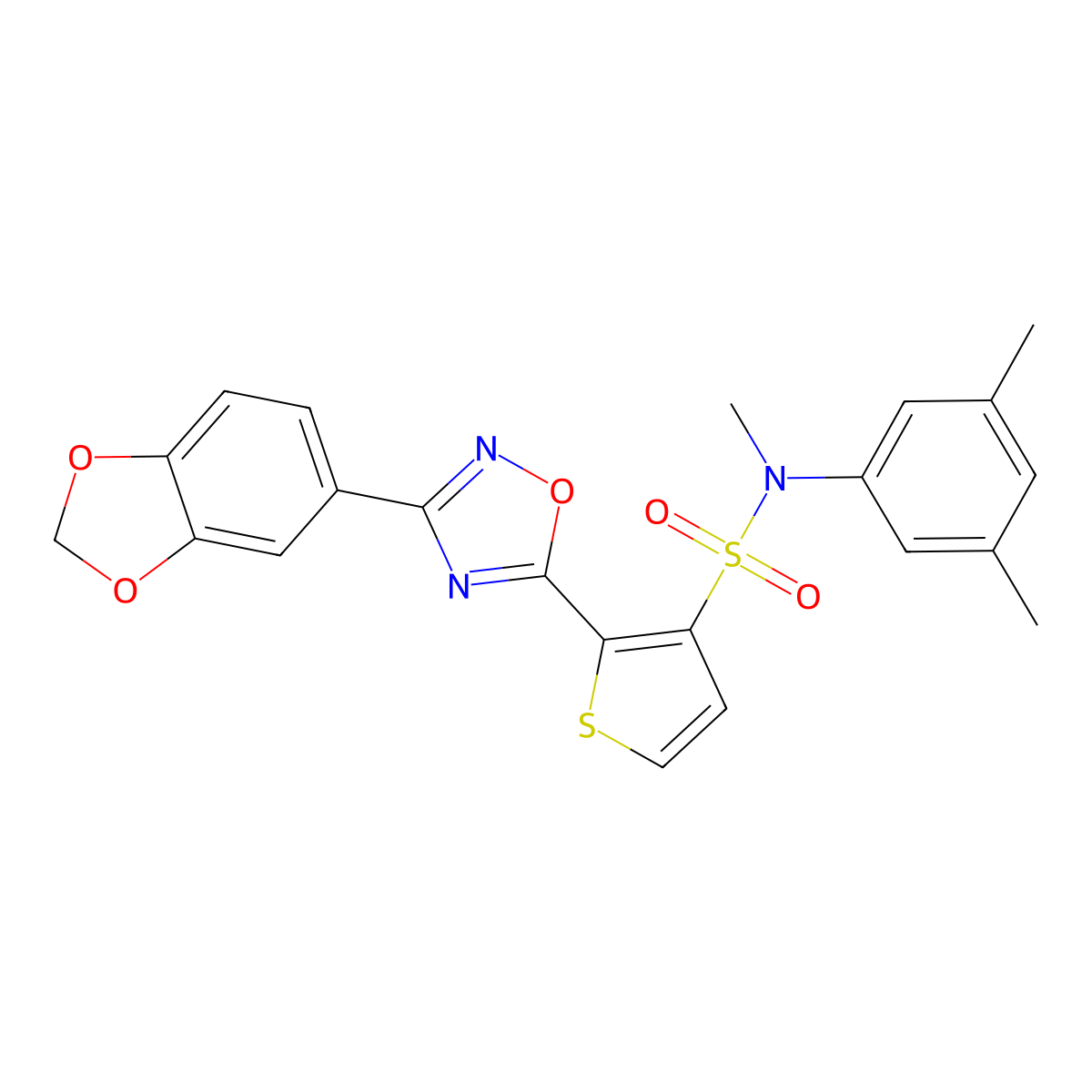 2-[3-(1,3-benzodioxol-5-yl)-1,2,4-oxadiazol-5-yl]-N-(3,5-dimethylphenyl)-N-methylthiophene-3-sulfonamide molecular structure, CAS 1040637-31-7