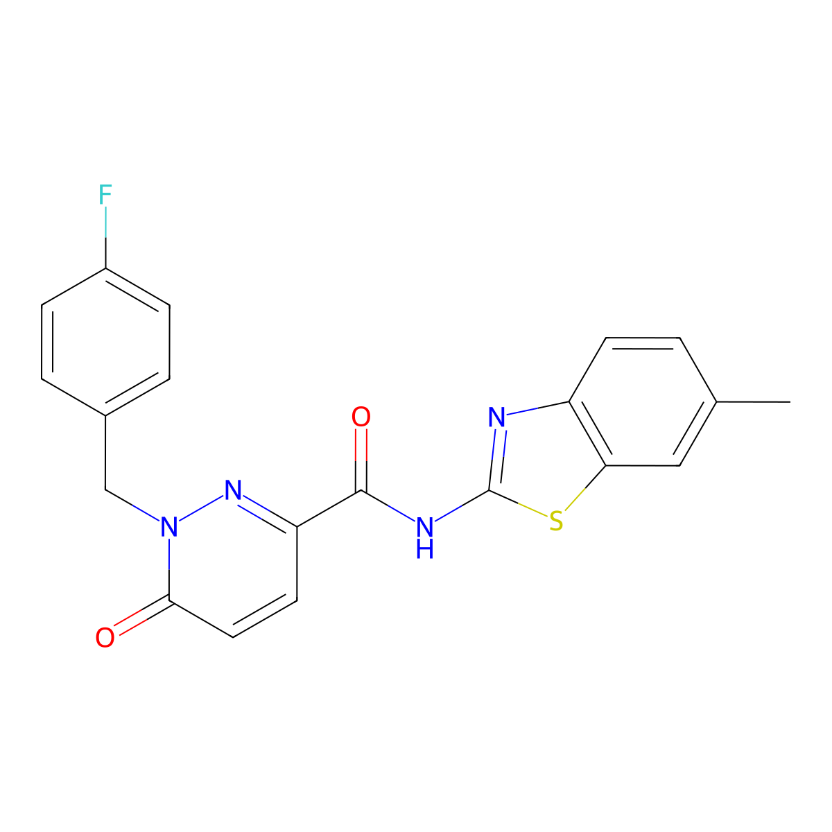 1-[(4-fluorophenyl)methyl]-N-(6-methyl-1,3-benzothiazol-2-yl)-6-oxo-1,6-dihydropyridazine-3-carboxamide molecular structure, CAS 1040637-33-9