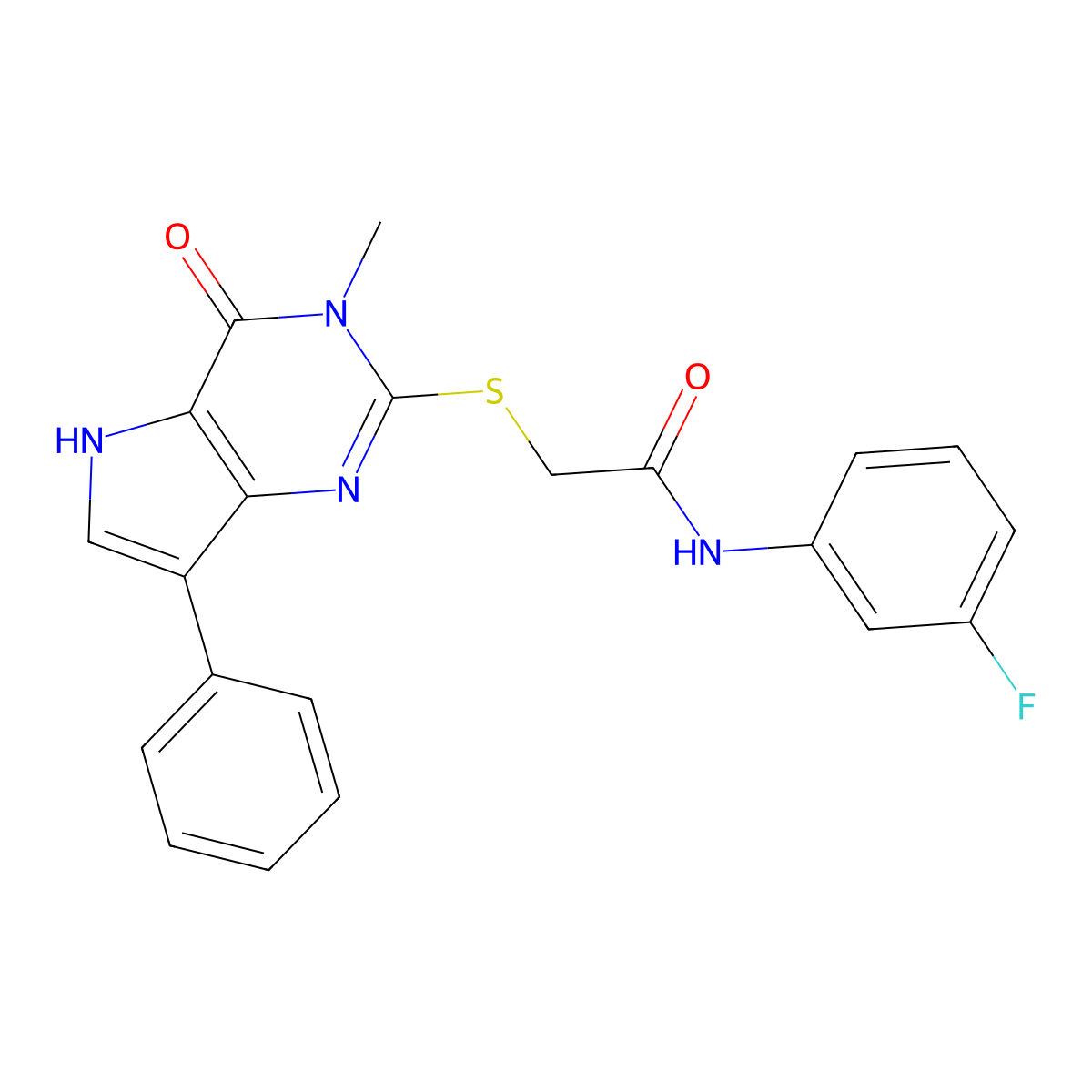 N-(3-fluorophenyl)-2-({3-methyl-4-oxo-7-phenyl-3H,4H,5H-pyrrolo[3,2-d]pyrimidin-2-yl}sulfanyl)acetamide molecular structure, CAS 1040637-36-2