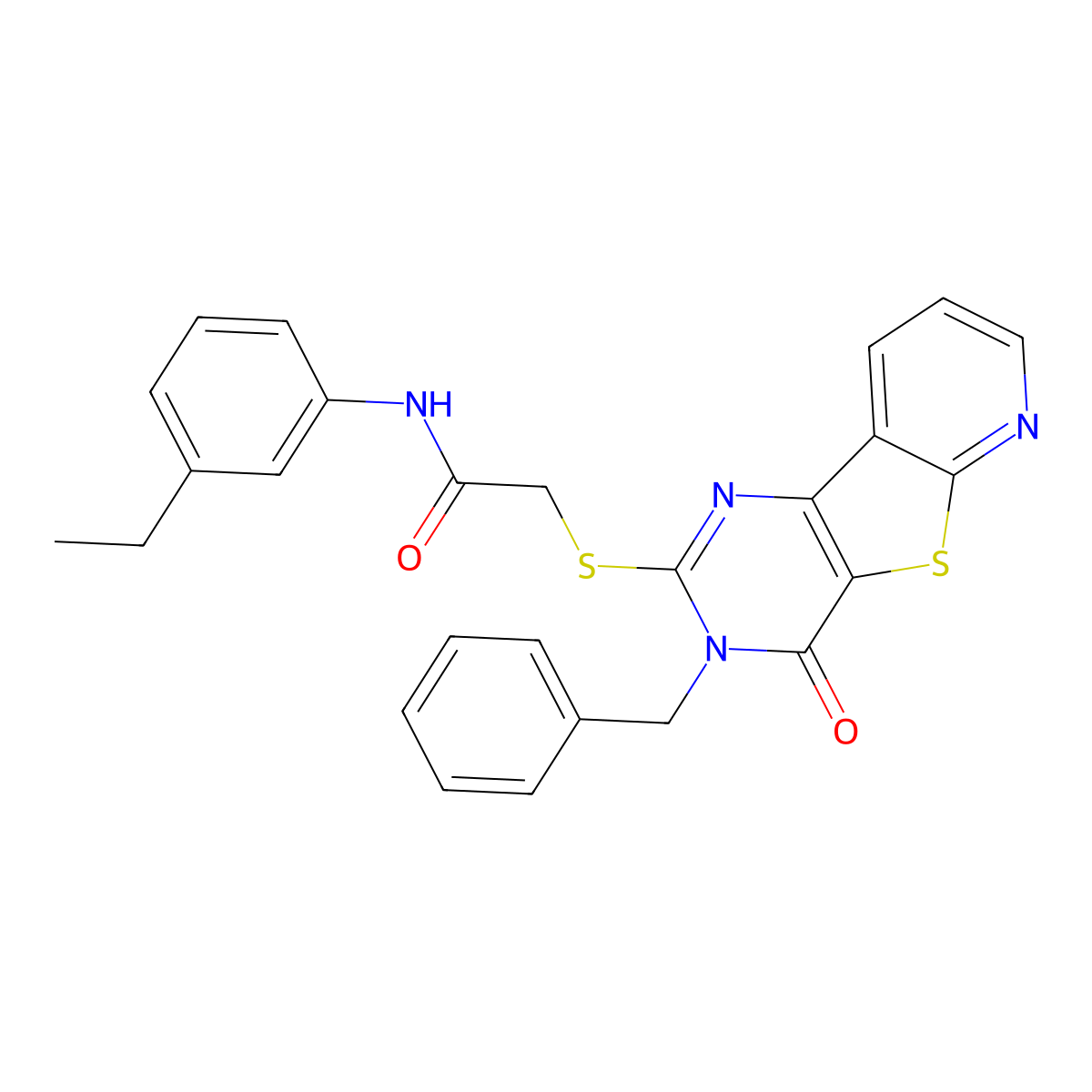 2-({5-benzyl-6-oxo-8-thia-3,5,10-triazatricyclo[7.4.0.0^{2,7}]trideca-1(9),2(7),3,10,12-pentaen-4-yl}sulfanyl)-N-(3-ethylphenyl)acetamide molecular structure, CAS 1040637-42-0