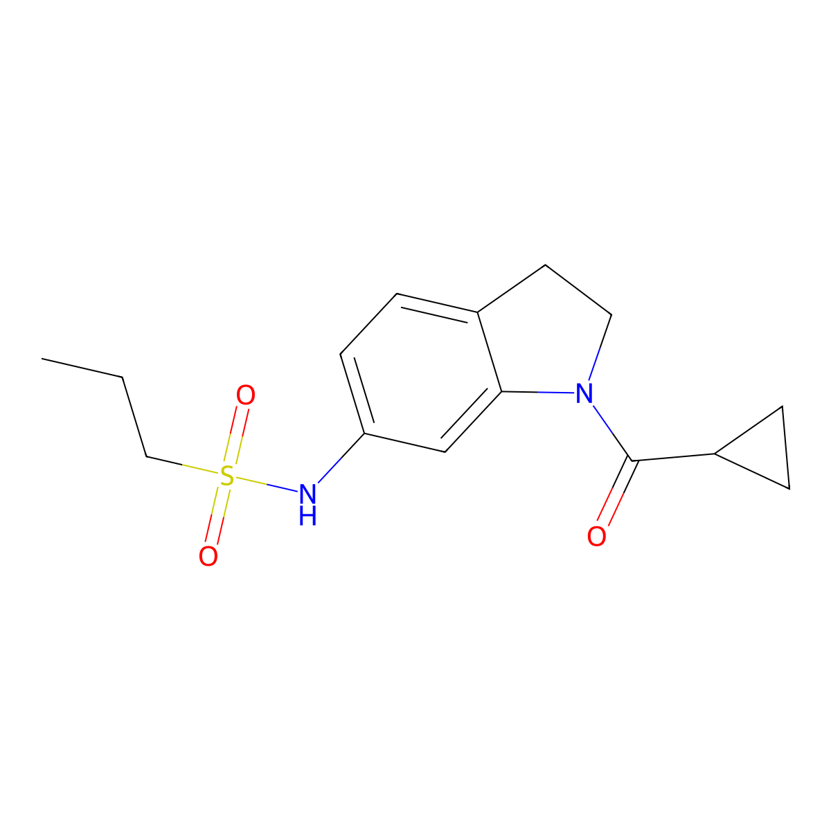 N-(1-(cyclopropanecarbonyl)indolin-6-yl)propane-1-sulfonamide molecular structure, CAS 1040637-43-1