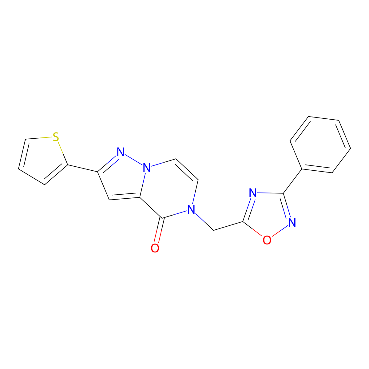 5-[(3-phenyl-1,2,4-oxadiazol-5-yl)methyl]-2-(thiophen-2-yl)-4H,5H-pyrazolo[1,5-a]pyrazin-4-one molecular structure, CAS 1040637-46-4