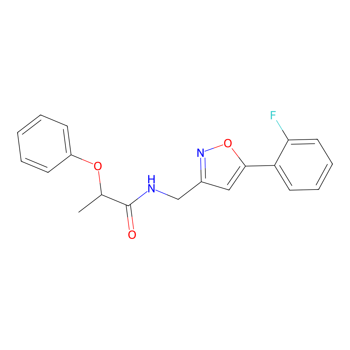 N-((5-(2-fluorophenyl)isoxazol-3-yl)methyl)-2-phenoxypropanamide molecular structure, CAS 1040637-49-7