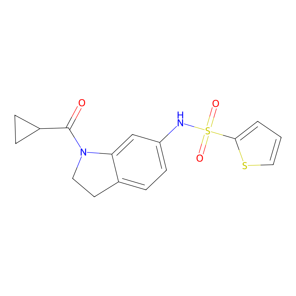 N-(1-cyclopropanecarbonyl-2,3-dihydro-1H-indol-6-yl)thiophene-2-sulfonamide molecular structure, CAS 1040637-51-1