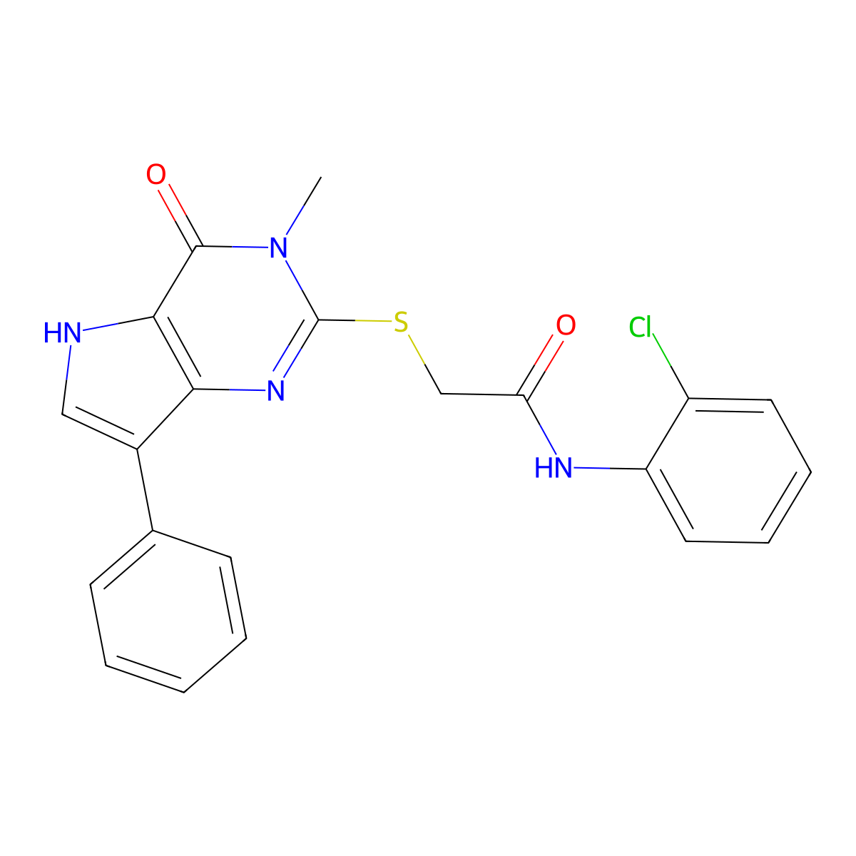 N-(2-chlorophenyl)-2-({3-methyl-4-oxo-7-phenyl-3H,4H,5H-pyrrolo[3,2-d]pyrimidin-2-yl}sulfanyl)acetamide molecular structure, CAS 1040637-52-2