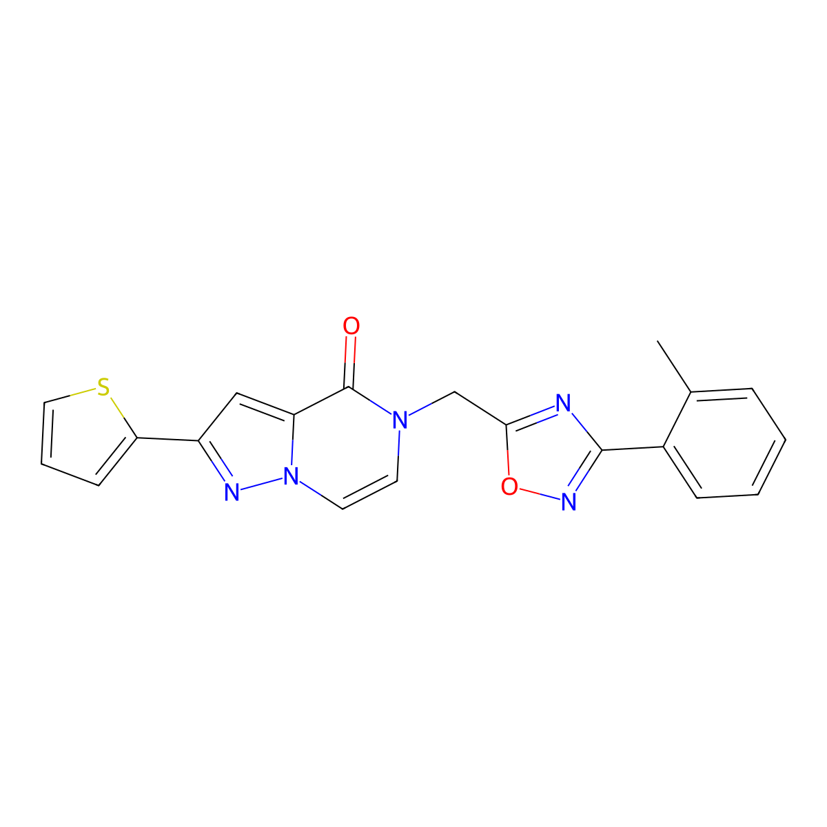5-{[3-(2-methylphenyl)-1,2,4-oxadiazol-5-yl]methyl}-2-(thiophen-2-yl)-4H,5H-pyrazolo[1,5-a]pyrazin-4-one molecular structure, CAS 1040637-54-4