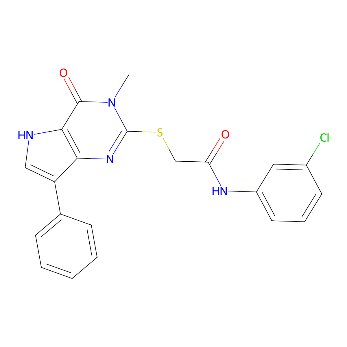 N-(3-chlorophenyl)-2-({3-methyl-4-oxo-7-phenyl-3H,4H,5H-pyrrolo[3,2-d]pyrimidin-2-yl}sulfanyl)acetamide molecular structure, CAS 1040637-59-9