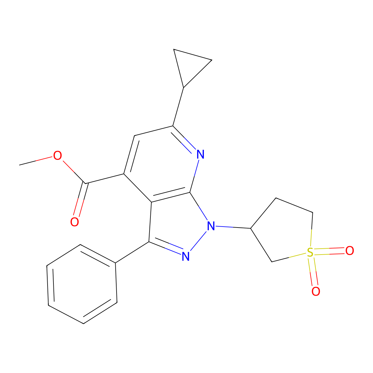 methyl 6-cyclopropyl-1-(1,1-dioxidotetrahydrothiophen-3-yl)-3-phenyl-1H-pyrazolo[3,4-b]pyridine-4-carboxylate molecular structure, CAS 1040637-60-2