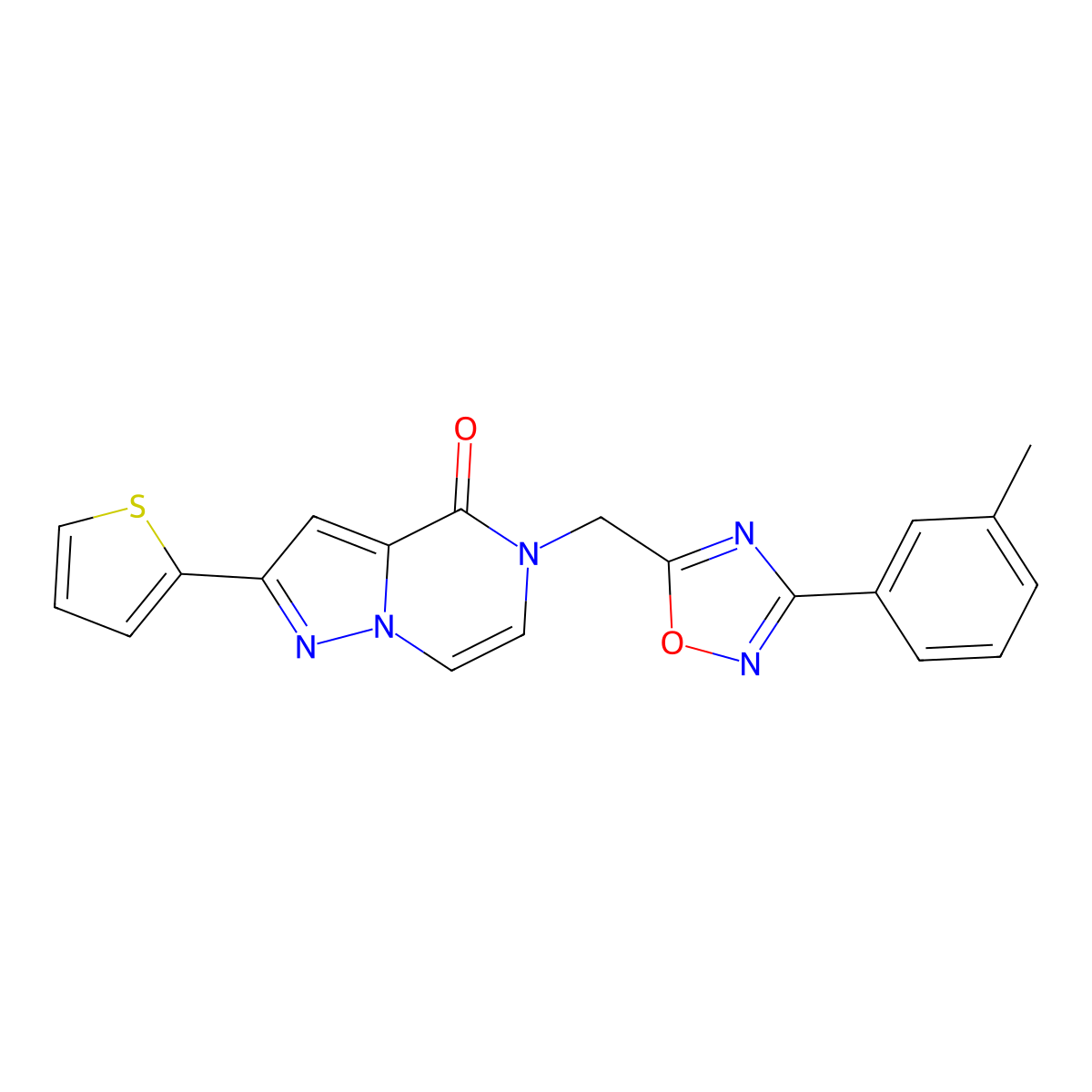 5-{[3-(3-methylphenyl)-1,2,4-oxadiazol-5-yl]methyl}-2-(thiophen-2-yl)-4H,5H-pyrazolo[1,5-a]pyrazin-4-one molecular structure, CAS 1040637-61-3