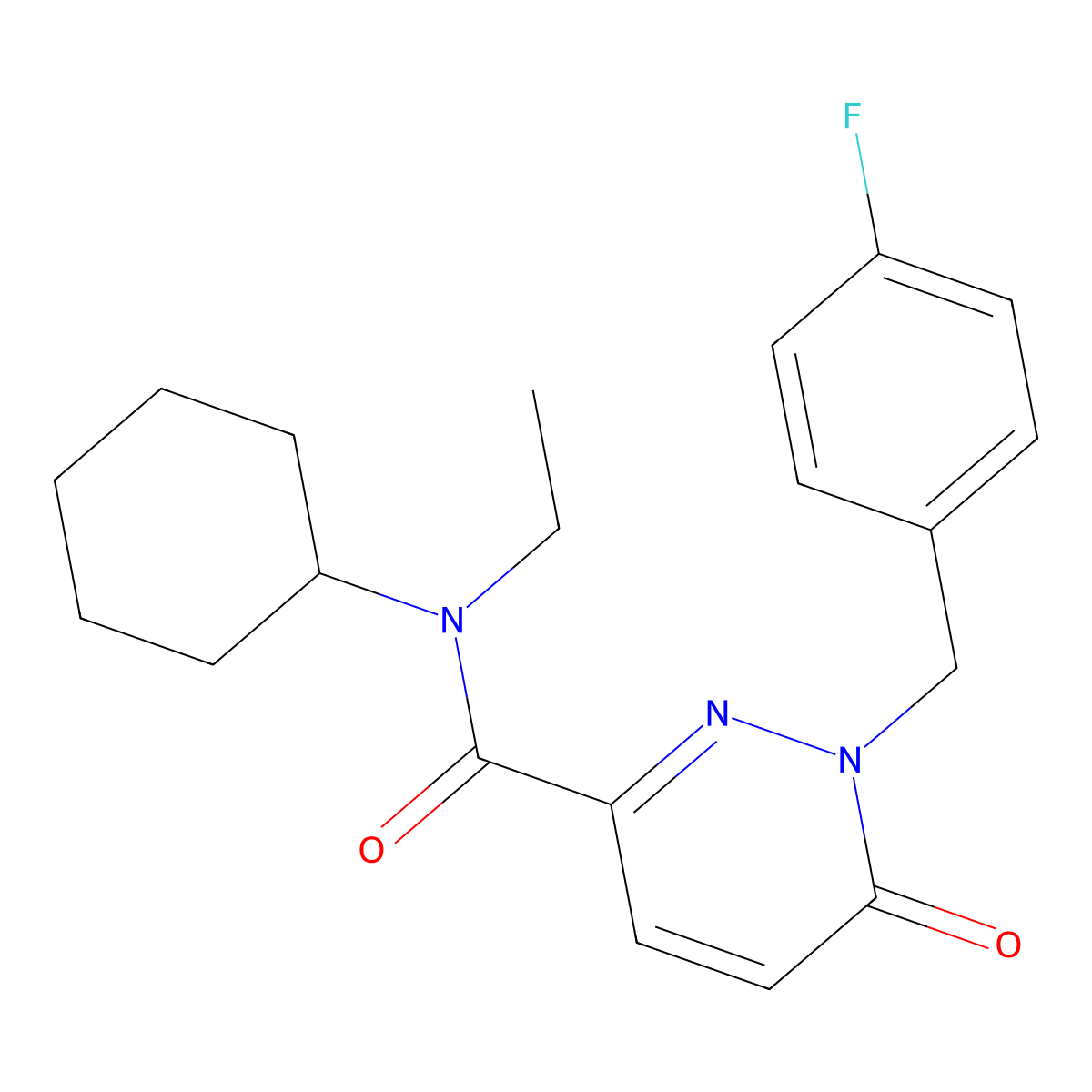 N-cyclohexyl-N-ethyl-1-(4-fluorobenzyl)-6-oxo-1,6-dihydropyridazine-3-carboxamide molecular structure, CAS 1040637-62-4