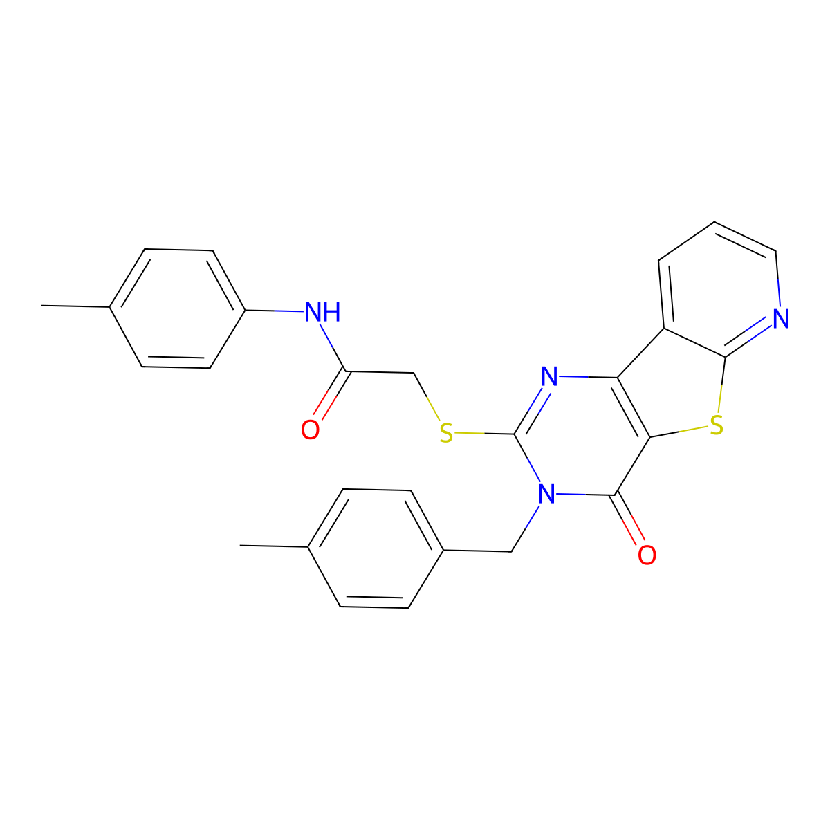 N-(4-methylphenyl)-2-({5-[(4-methylphenyl)methyl]-6-oxo-8-thia-3,5,10-triazatricyclo[7.4.0.0^{2,7}]trideca-1(9),2(7),3,10,12-pentaen-4-yl}sulfanyl)acetamide molecular structure, CAS 1040637-71-5