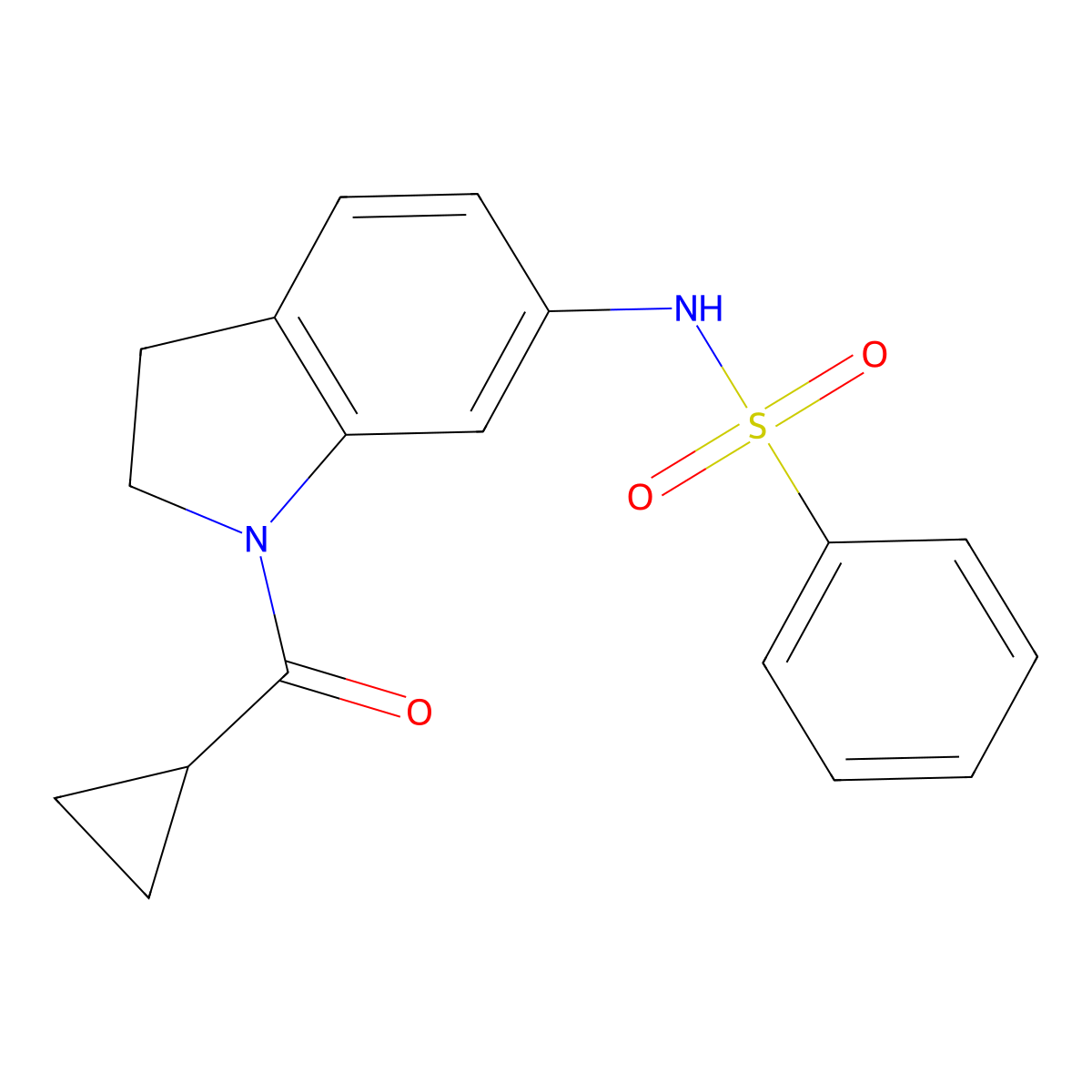 N-(1-(cyclopropanecarbonyl)indolin-6-yl)benzenesulfonamide molecular structure, CAS 1040637-72-6
