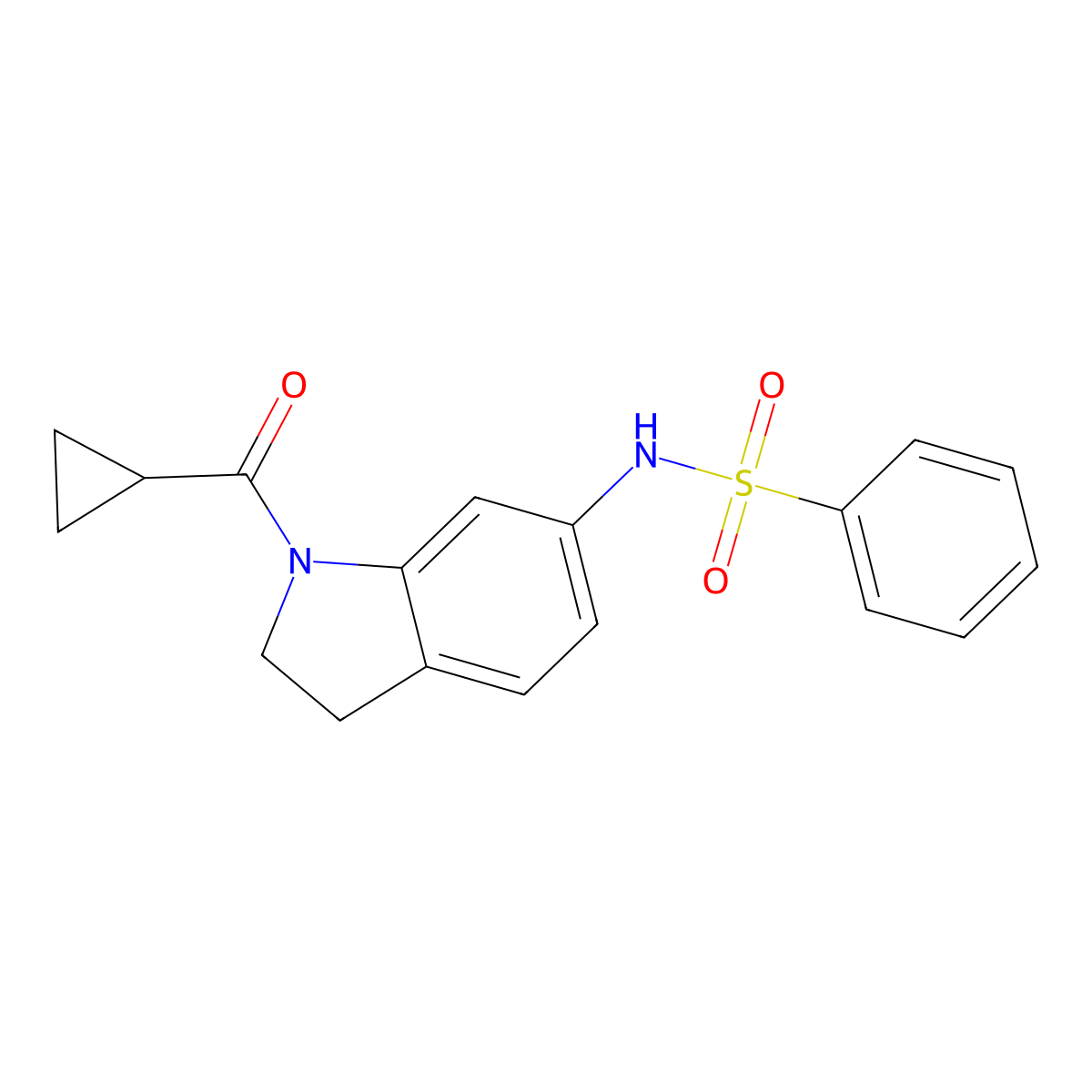N-(1-(cyclopropanecarbonyl)indolin-6-yl)benzenesulfonamide molecular structure, CAS 1040637-72-6