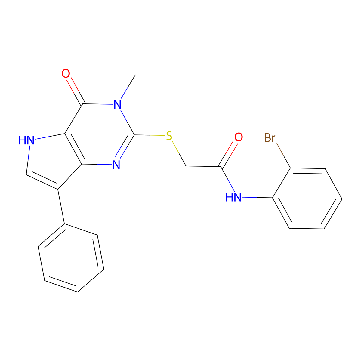 N-(2-bromophenyl)-2-({3-methyl-4-oxo-7-phenyl-3H,4H,5H-pyrrolo[3,2-d]pyrimidin-2-yl}sulfanyl)acetamide molecular structure, CAS 1040637-73-7