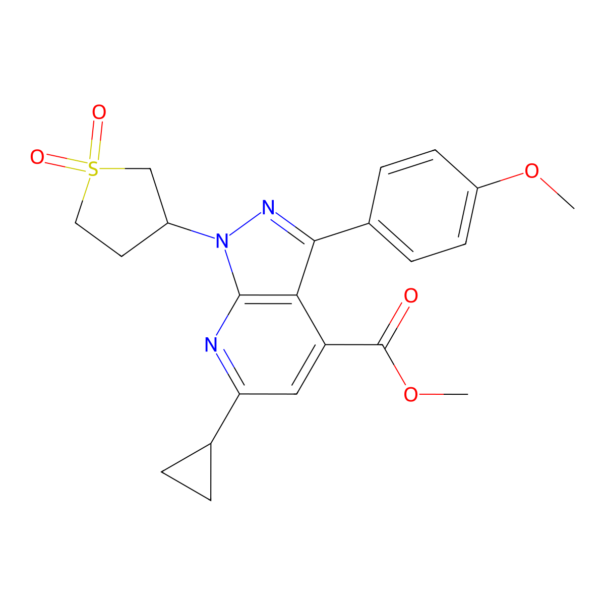 methyl 6-cyclopropyl-1-(1,1-dioxidotetrahydrothiophen-3-yl)-3-(4-methoxyphenyl)-1H-pyrazolo[3,4-b]pyridine-4-carboxylate molecular structure, CAS 1040637-74-8