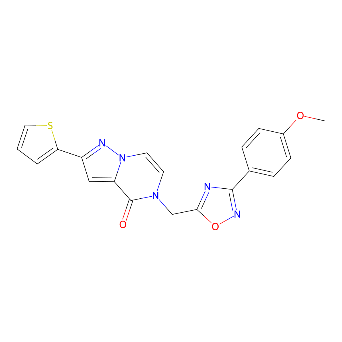 5-{[3-(4-methoxyphenyl)-1,2,4-oxadiazol-5-yl]methyl}-2-(thiophen-2-yl)-4H,5H-pyrazolo[1,5-a]pyrazin-4-one molecular structure, CAS 1040637-75-9