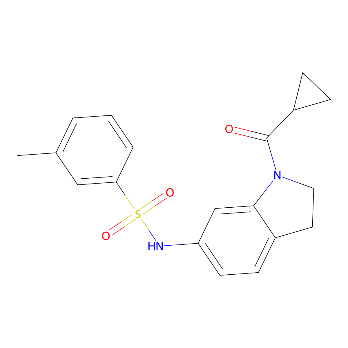 N-(1-(cyclopropanecarbonyl)indolin-6-yl)-3-methylbenzenesulfonamide molecular structure, CAS 1040637-79-3