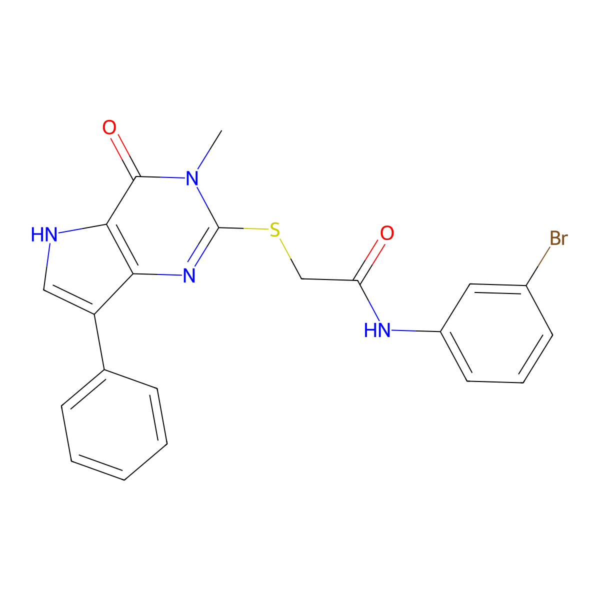 N-(3-bromophenyl)-2-((3-methyl-4-oxo-7-phenyl-4,5-dihydro-3H-pyrrolo[3,2-d]pyrimidin-2-yl)thio)acetamide molecular structure, CAS 1040637-80-6