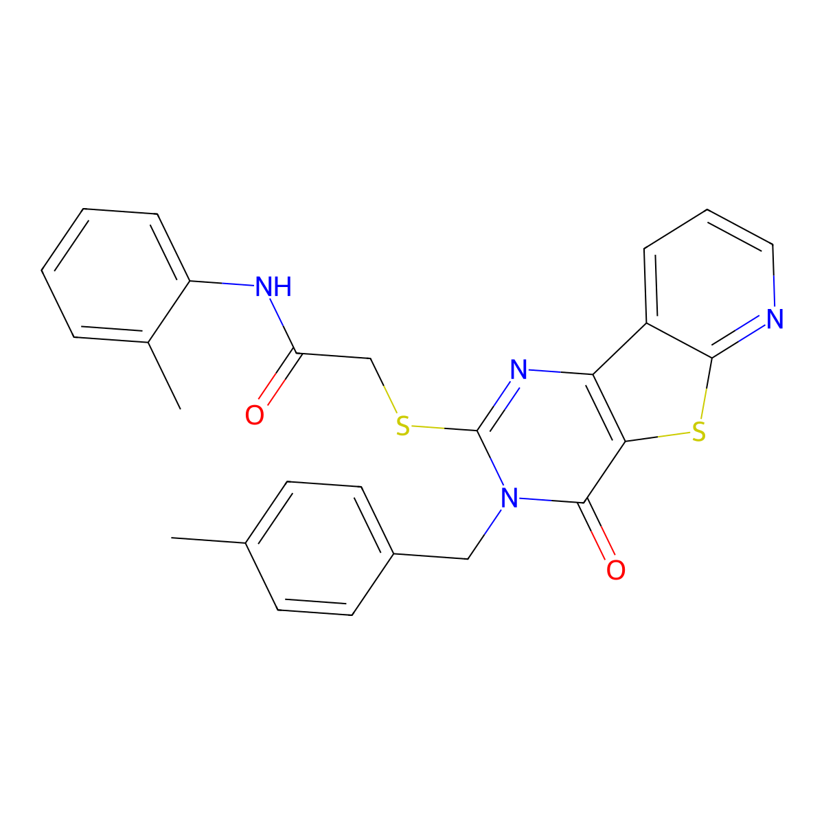 N-(2-methylphenyl)-2-({5-[(4-methylphenyl)methyl]-6-oxo-8-thia-3,5,10-triazatricyclo[7.4.0.0^{2,7}]trideca-1(9),2(7),3,10,12-pentaen-4-yl}sulfanyl)acetamide molecular structure, CAS 1040637-85-1