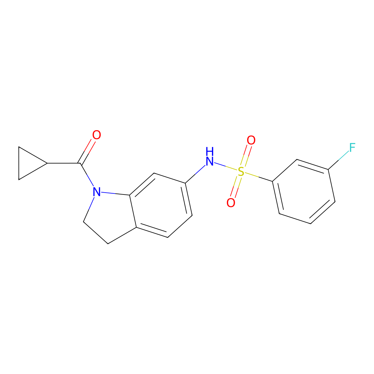 N-(1-(cyclopropanecarbonyl)indolin-6-yl)-3-fluorobenzenesulfonamide molecular structure, CAS 1040637-86-2