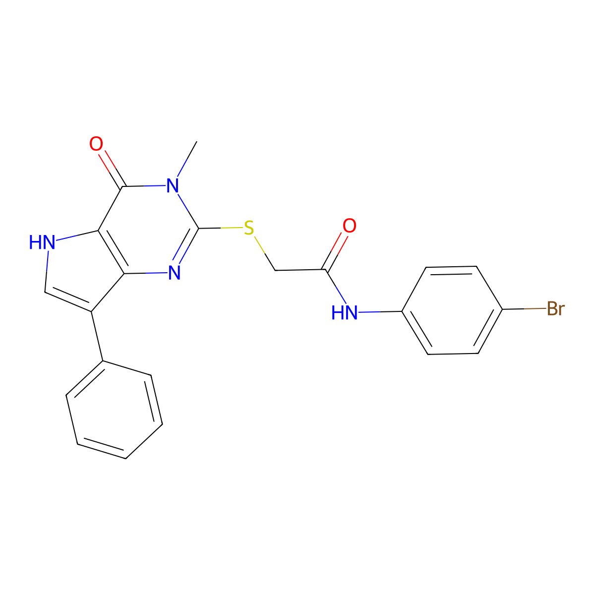 N-(4-bromophenyl)-2-((3-methyl-4-oxo-7-phenyl-4,5-dihydro-3H-pyrrolo[3,2-d]pyrimidin-2-yl)thio)acetamide molecular structure, CAS 1040637-87-3